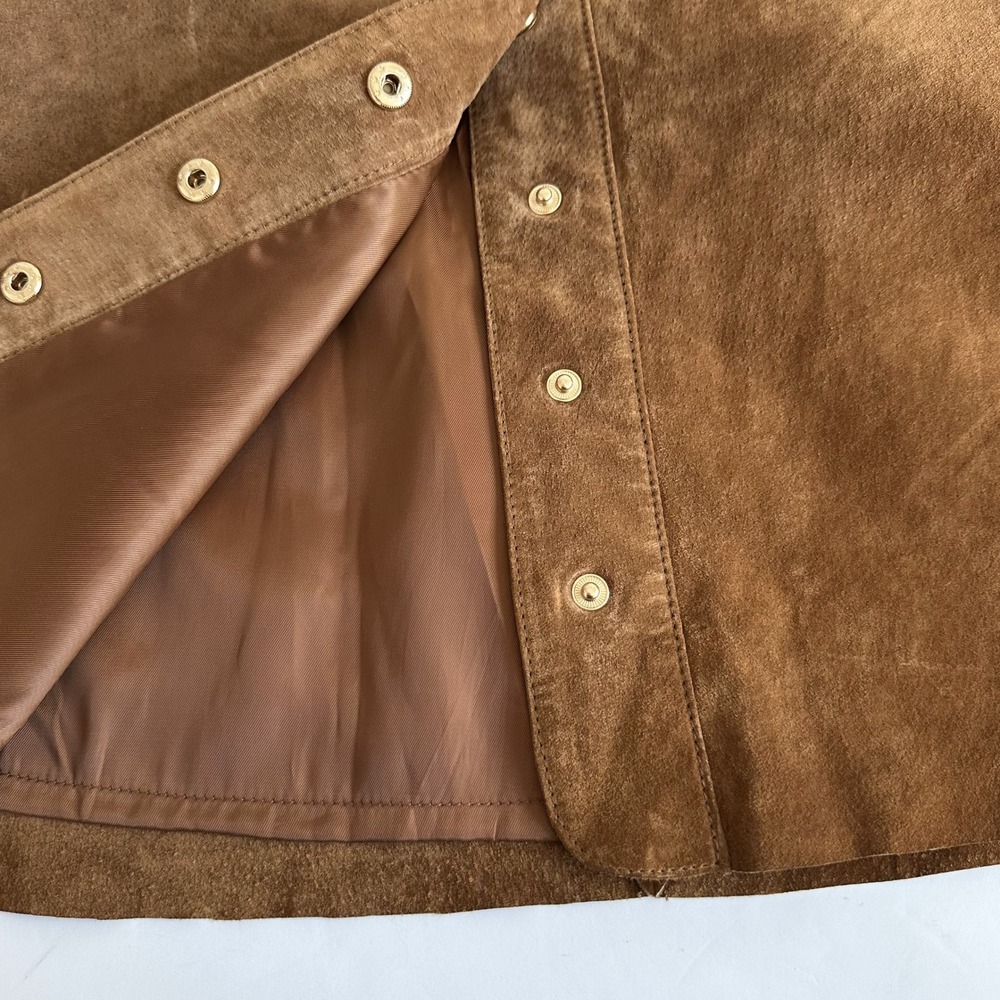 ZARA WOMAN Brown Suede Leather A Line Snap Front Belted Mini Skirt S 90s Biker - Picture 5 of 10